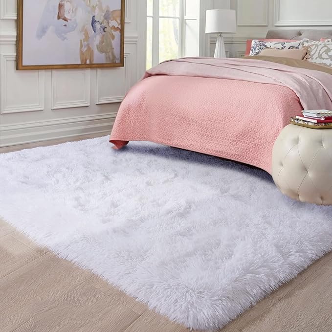 Ompaa Fluffy Runner Rugs, 2x6 Feet White, Super Soft Shaggy Carpet Fuzzy Long Fur Rug for Bedroom Living Room Dorm, Plush Kids Playroom Baby Girls Nursery Decor Mats