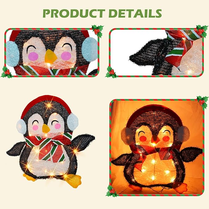 Dazzle Bright Christmas Decorations Outdoor, Set of 2 Lighted Penguins with 50 Lights, Light Up Xmas Decor for Indoor Outdoor Festive Holiday Garden Yard Lawn Patio