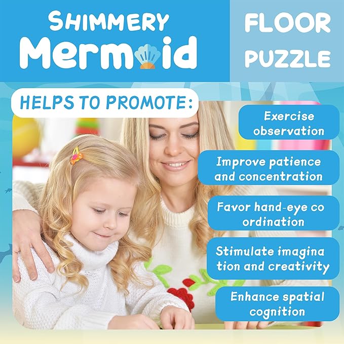 MOMO&LYCHEE Mermaid Floor Puzzles,46 Pieces Jigsaw Puzzles for Kids Ages 4-6,Large Puzzles for Toddler Mermaid Toys for Girls