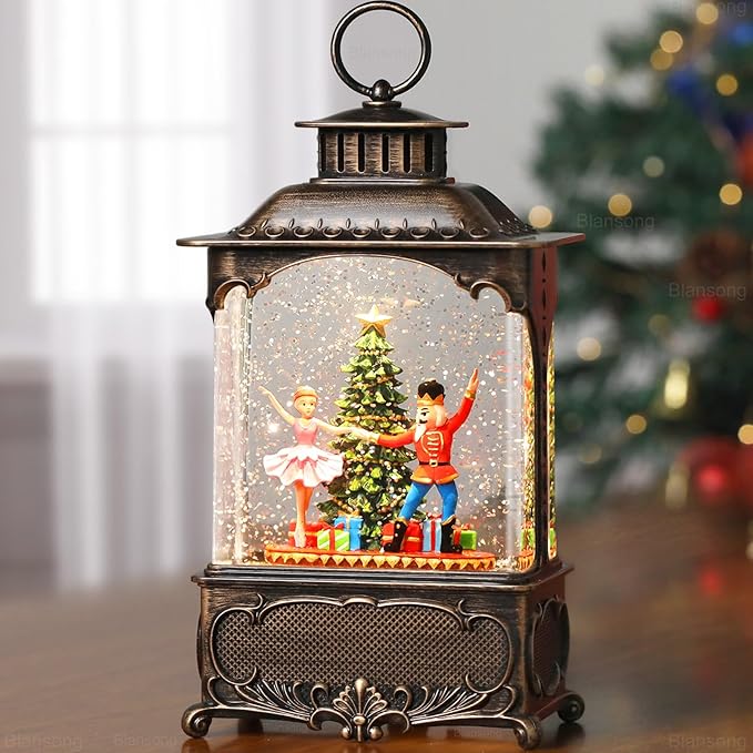 Nutcracker Snow Globe Lantern Christmas Decorations Gifts Auto Snowfall Glitter Music Collection Clara Christmas Tree with 6H Timer USB/Battery Powered 10.2 inch