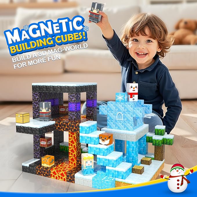 Coodoo Frozen Toys Magnetic Blocks - Build Mine Magnet World Frozen & Lava Set, Magnetic Tiles Building Blocks Toddler STEM Sensory Outdoor Kids Toys, Gifts for Boys & Girls for Ages 3 4 5 6 7 8