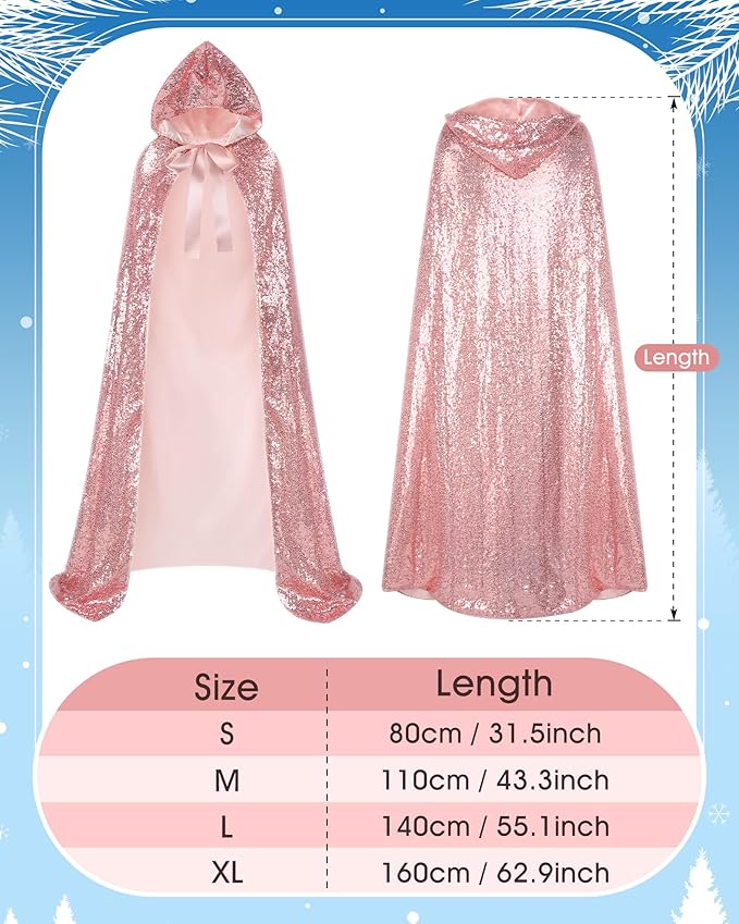 Suhine Halloween Sequins Women Princess Hooded Cape Costume Shiny Fairy Mermaid Cloaks for Cosplay Party God Christmas