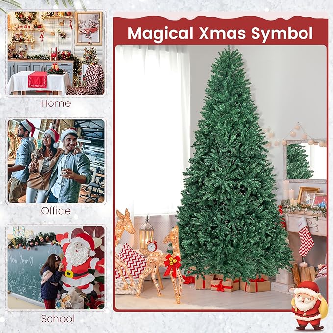 GOFLAME 9 FT Artificial Christmas Tree, Hinged Xmas Tree with 3594 PVC Branch Tips and Folding Metal Stand, Lifelike Christmas Decoration Tree for Home, Office, School, Easy Setup, Green