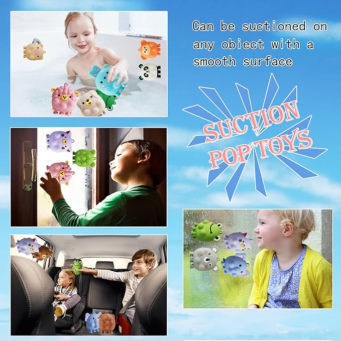 24 Pack Animal Pop Party Favors for Kids,3D Pop Animals Fidget Toys,Birthday Party Favors,Goodie Bag Stuffers,Bath Suction Toys,Treasure Box Toys,Kids Prizes