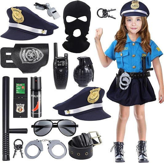 Skirfy 15PCS Police Costume for Girls,Police Officer Costume for Kids Girls,Girls Police Costume for Kids 4-6