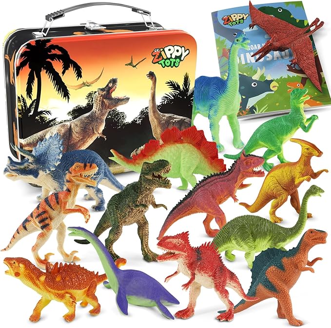 Dinosaur Toys for Kids 3-5 5-7 - 14 Realistic Plastic Dinosaur Figures Set with Storage Box & Learning Booklet - Educational Dino Figure Toys for Boys Girls Toddlers