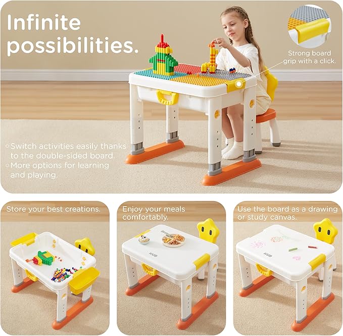 Kids ActivityTable Building Blocks Table and Chair Set Kids Water and Sand Play Table for Boys Girls 3 4 5-7 Years Old