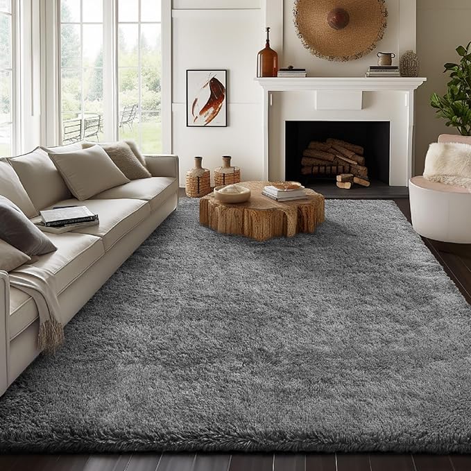 Ophanie 8x10 Area Rugs for Living Room, Large Shag Bedroom Carpet, Grey Big Indoor Thick Soft Nursery Rug, Gray Fluffy Carpets for Boy and Girls Room Dorm Home Decor Aesthetic