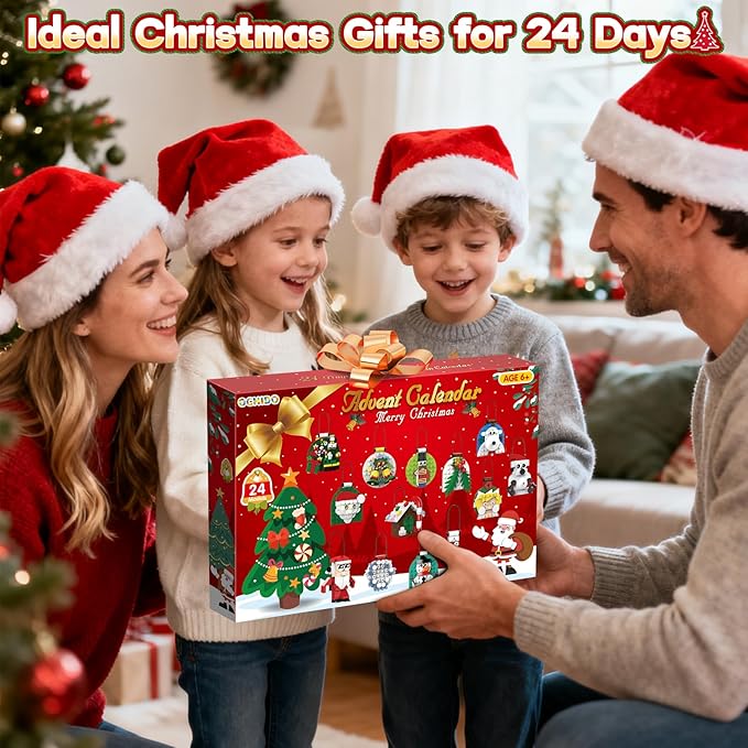 Ochido Advent Calendar 2025 Christmas Ornaments Building Blocks Set, 24 Days Christmas Countdown Toy Building Kits, Hanging Christmas Tree Decor Xmas Gifts Stocking Stuffer for Adults Kids Ages 6+