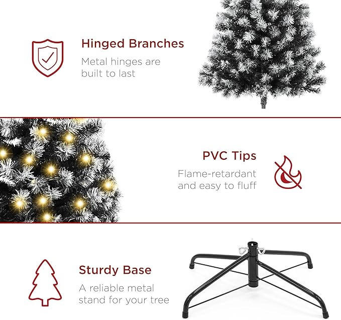 Best Choice Products Artificial Frosted Christmas Tree, 9ft Premium Pre-Lit Realistic Spruce Holiday Décor w/Dense Branches, Metal Base – Black Spruce