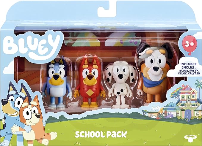 Bluey and Friends 4 Pack of 2.5-3"" Poseable Figures (13052), School 4-Pack