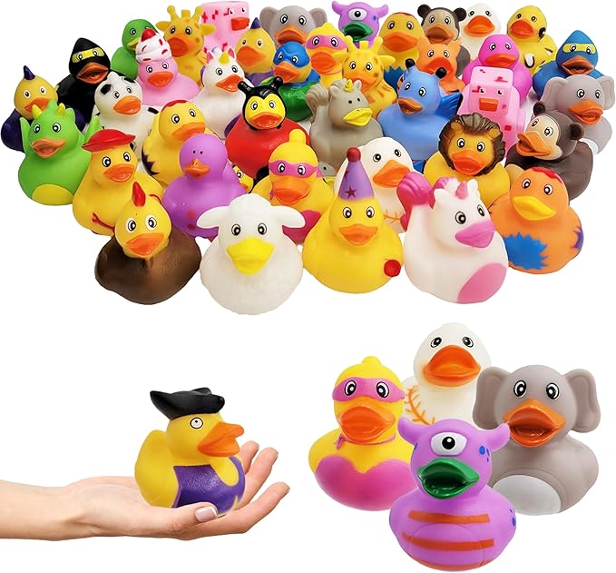 Assorted Rubber Ducks Toy Duckies for Kids and Toddlers, Bath Birthday Baby Showers Classroom, Summer Beach and Pool Activity, 2" Inches (100-Pack)