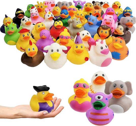 Assorted Rubber Ducks Toy Duckies for Kids and Toddlers, Bath Birthday Baby Showers Classroom, Summer Beach and Pool Activity, 2" Inches (100-Pack)