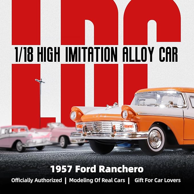 1957 Ford Ranchero 1:18 Diecast Model Officially Licensed Alloy Collection Car w/Working Doors & Hood, Classic Pickup Best Gift for Men, Dad & Kids 14+ Years (Orange)