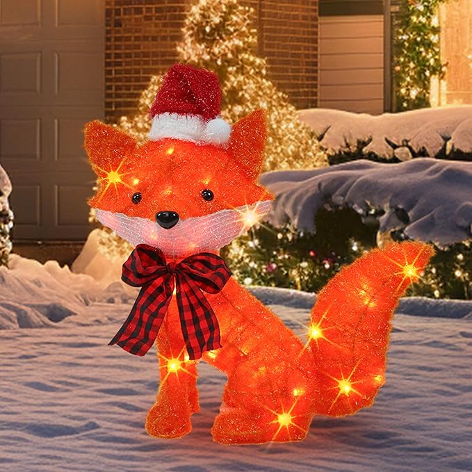 Dazzle Bright 3D 20in Lighted Christmas Fox, Christmas Decorations Outdoor Pre-Lit 35 L Fox with Lights, Light Up Xmas Decor for Indoor Outdoor Festive Holiday Garden Yard Lawn Patio