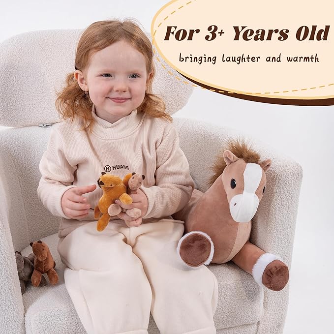 5Pcs Horse Stuffed Animal, Large Mommy Horse Stuffed Animal with Babies Inside, 3.3 lbs Weighted Pony Stuffed Animals, Soft Plush Toy for Kids Boys Girls on Birthday Children's Day Christmas