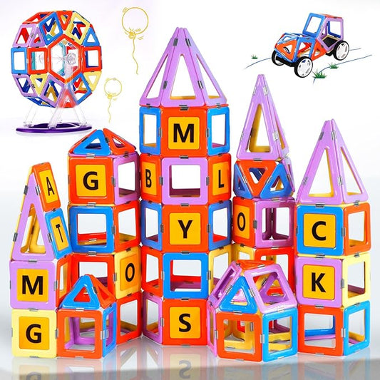 MAGBLOCK Magnetic Building Toys Set 120 Pcs Gift for 3 Year Old Boys and Girls, Magnet Learning Toys for Toddler Games with Wheels Building Blocks for Kids
