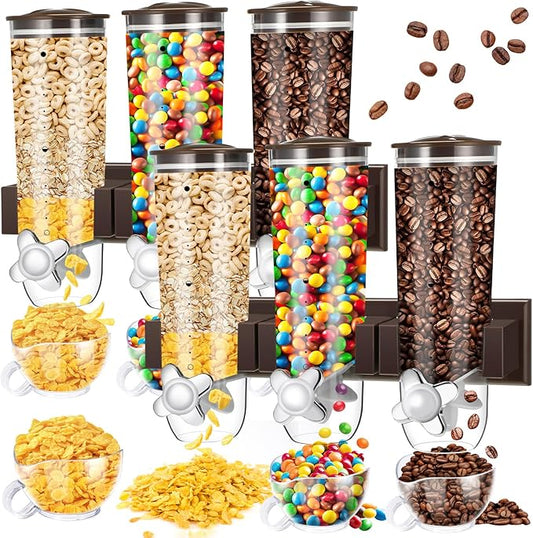Nitial 2 Pieces Cereal Dispenser Wall Mounted 4.5L Triple Candy Machine Grain Dispenser with Cup Triple Dry Food Snack Wall Mount Cereal Storage Container for Kitchen Food Store Coffee Beans Store