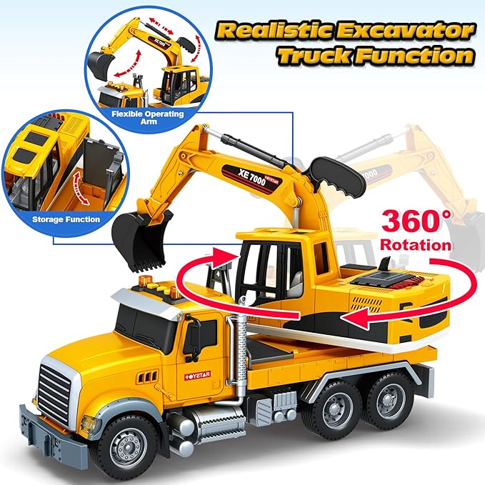 Kids Toys for 3 4 5 6 7 8 Years Old Boys, Large Excavator Truck Toy with Lights, Sounds, Toddler Friction Powered Truck Vehicle Toy for Boys Girls Christmas Birthday Gifts