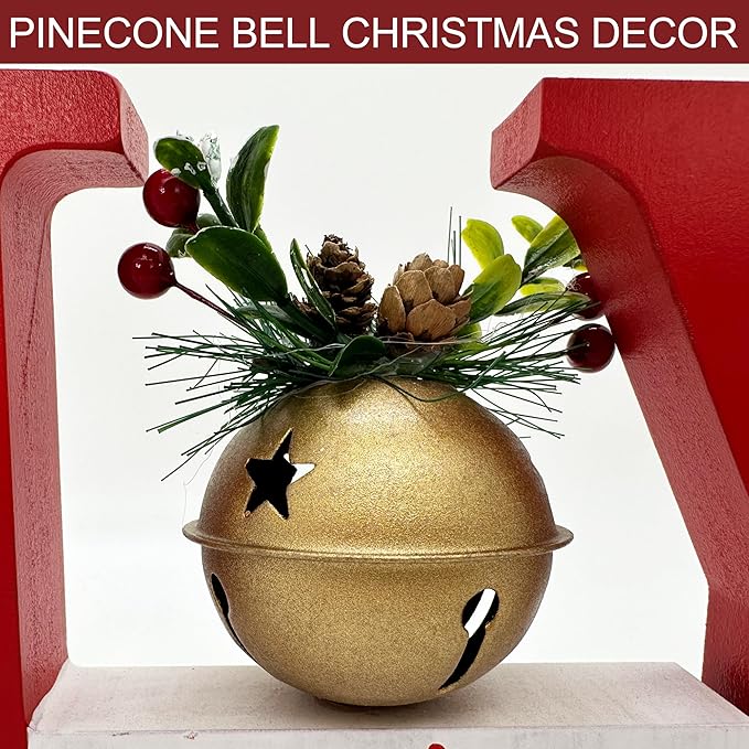 Christmas Decorations for Home Red JOY Bell Decor Farmhouse Wooden Holiday Sign Winter Rustic Vintage Block Xmas Tabletop for Kitchen Xmas Party Mantel Tiered Tray Gift Indoor Outdoor