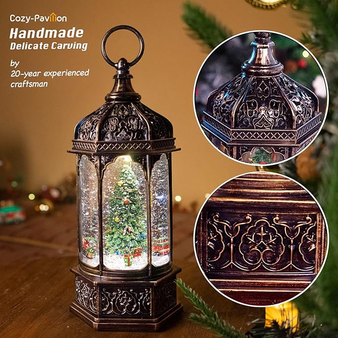 Musical Christmas Tree Snow Globe with Timer, Decorative Trains Rotate with Music, Christmas Ornaments Music Box for Friends, Women, Adults, 12.7''