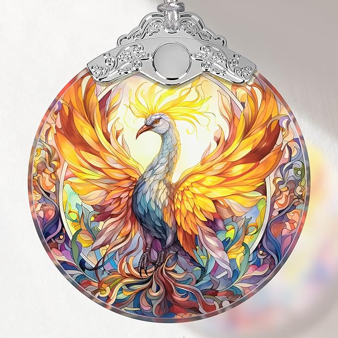 Phoenix Stained Glass Ornament - Christmas Tree Decor, Spreading Wings