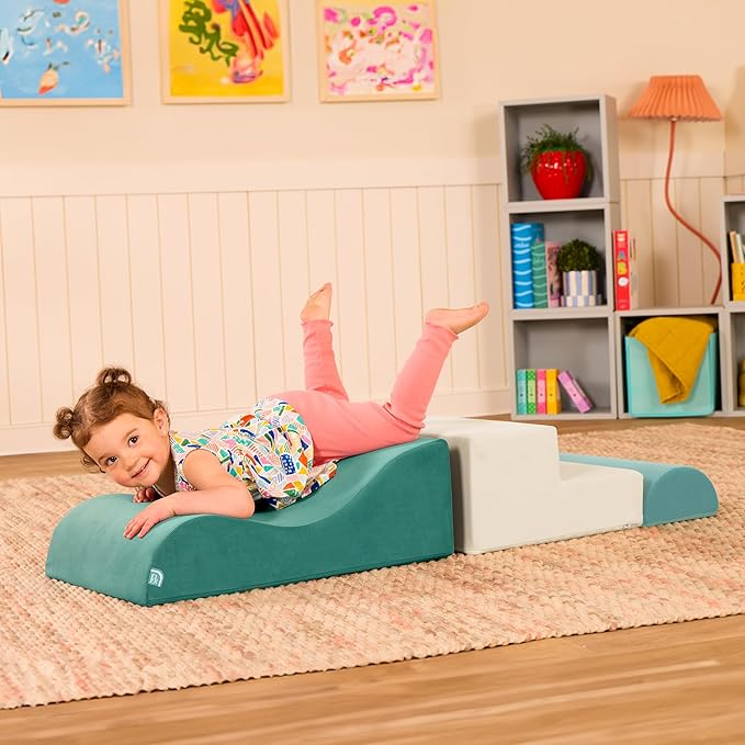 B. toys- Sensory Foam Building Shapes for Toddlers - 3-Piece Climbing Set with Stairs, Ramp & Half-Cylinder - Machine Washable Baby Toys with Removable Covers - Indoor Play Equipment for 12+ Months