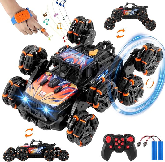 8 Wheels Hand Controlled Rc Stunt Car Toys, Gesture Sensing Remote Control Cars for Boys Age 6 7 8-12 13 14 Year Old, Birthday Gifts Ideas for Kids-Orange