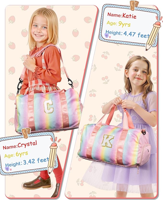 7 Year Old Girl Gifts-Girl Gym Bag with Shoe Compartment, Kid Personalized Weekender Overnight Bags, Initial Travel Tote with Makeup Pouch, Girls Kids Gift (Letter V)