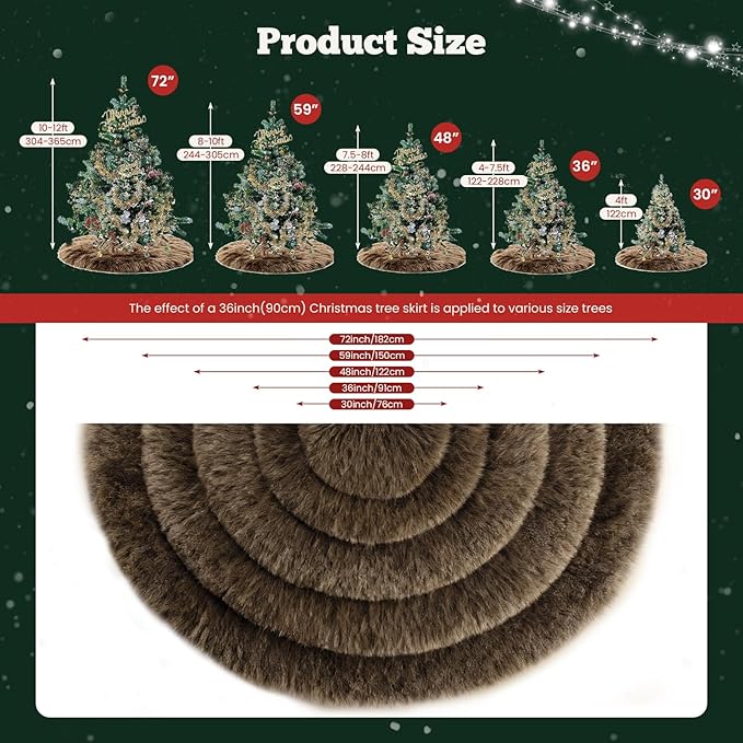 iMucci 48inch Christmas Tree Skirt Wool Fur Brown Tree Skirt Small Tree Skirts Brown Trees Skirt Holiday Party Decoration