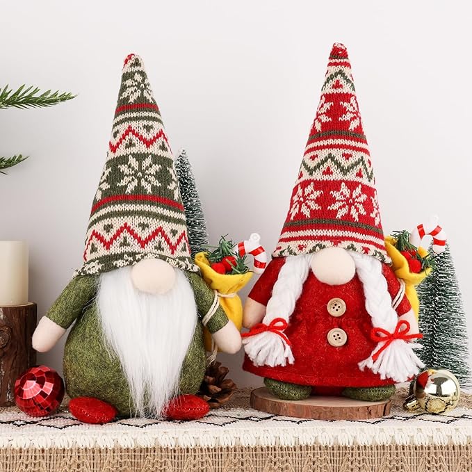 2 Pcs Christmas Gnome Plush Decorations, Xmas Farmhouse Tiered Tray Tree Christmas Decor Gnome Figurines for Xmas Gift Home Decor