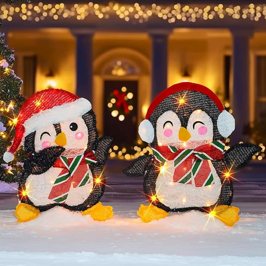 Dazzle Bright Christmas Decorations Outdoor, Set of 2 Lighted Penguins with 50 Lights, Light Up Xmas Decor for Indoor Outdoor Festive Holiday Garden Yard Lawn Patio