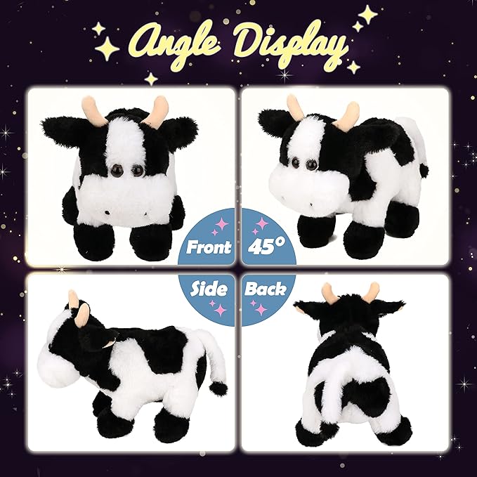 Hopearl LED Plush Cow Lighting Up Stuffed Animal Diary Cattle Floppy Night Lights Glow in The Dark Birthday Festival for Kids Toddler Girls, 12''