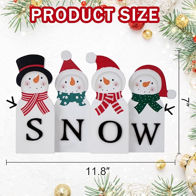 Christmas Decorations for Home Farmhouse Snowman Decor Indoor Wooden Merry Christmas Sign Rustic Holiday Tabletop Block Xmas Party Gift