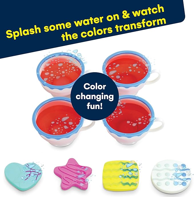 Kidzlane Play Tea Set for Little Girls - Kids Party With Water Activated Color Changing Cups and Cookies - 34 Piece Toy for Girls - Dishwasher Safe Plastic