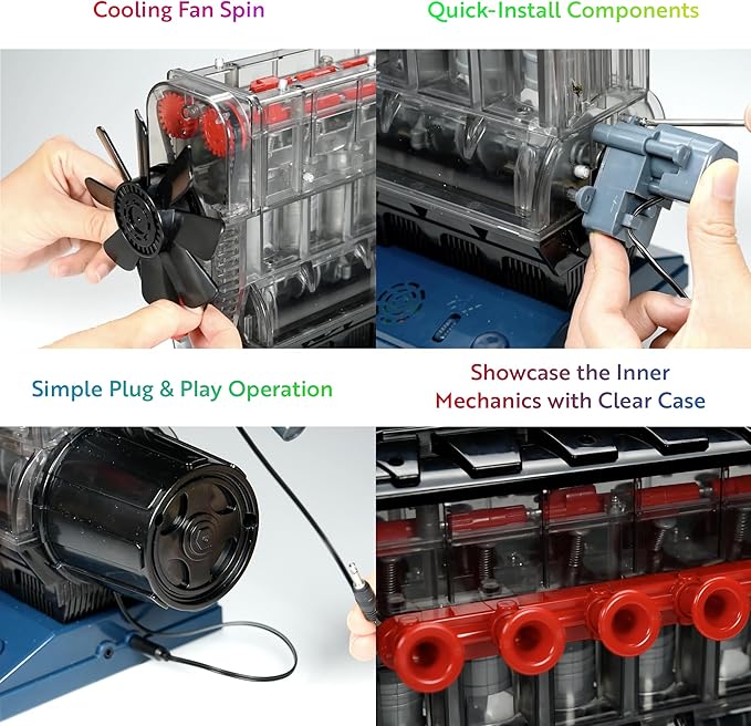 Playz Inline 6 Engine Model Kit - Build Your Own STEM Inline 6 Small Engine That Runs Kit for Adults & Kids Age 10-12+, Visible Inline 6 Mini Engine Kit That Works for Adult w/ 230 STEM Parts