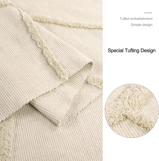 OJIA Boho Area Rug 4' X 6' Tufted Cotton Living Room Rug Hand Woven Machine Washable Rugs Farmhouse Tribal Sun Rug Floor Carpet Accent Rugs for Bedroom Nursery Room Dining Room