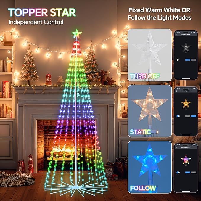 10 FT Outdoor Christmas Tree,Smart APP Remote Control RGB Color Changing DIY Timer 514 LED Christmas Tree for Indoor Outdoor Decorations