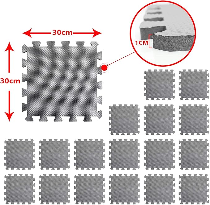 meiqicool Foam Play Mat Thick Soft EVA Interlocking Foam Floor Mats Children Yoga Exercise Multi Jigsaw Puzzle Blocking Board Kids Playmats Play Grey 18 Piece L