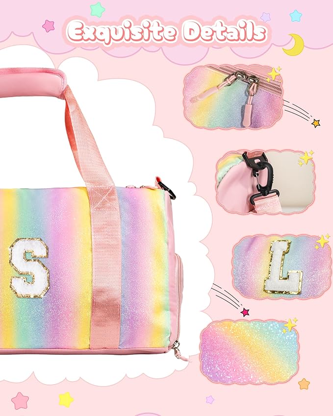Christmas Gifts for Kids-Girl Gym Bag with Shoe Compartment, Kid Personalized Weekender Overnight Bags, Initial Travel Tote with Makeup Pouch, Graduation Gift for Girls (Letter Y)