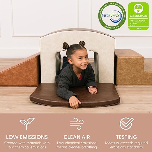 FDP SoftScape Rustic Playtime Grow-n-Learn Tunnel Climber Plus Pads for Toddlers and Kids; Soft Foam Indoor Active Playset for Crawling and Sliding at Home, Daycare (3-Piece) - Distressed Assorted