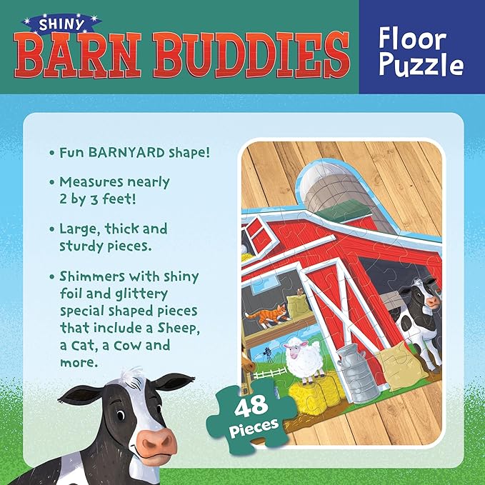 Peaceable Kingdom Shiny Barn Buddies Floor Puzzle - Farm Animal Puzzle for Kids Ages 3 and Up