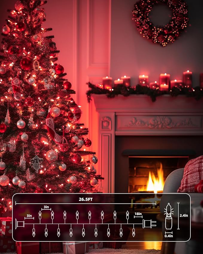 Brightown Red Mini String Lights, 100-Count 26.5ft Incandescent Bulb Valentine's Day Fairy Lights for Indoor Holiday Decoration, Christmas Tree Garland Wedding Party Multi-Use, White Wire