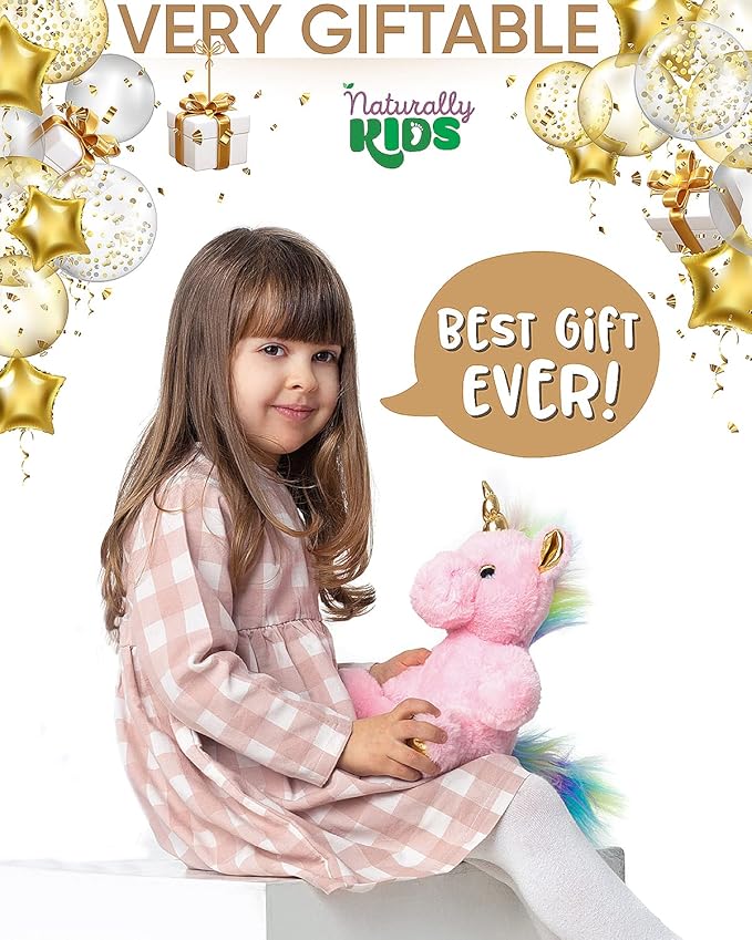 Naturally KIDS Stuffed Animal, Toddler Gifts for Boys, Girls, Plush Unicorn Toy Pink