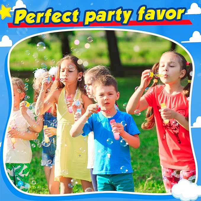 24 Pcs Cartoon Toy Bubble Wands Blue Sky White Clouds and Cow Print Mini Bubble Party Favor for Kids Toddlers Christmas Birthday Goody Bag Stuffer Filler Classroom Reward Gifts(Red, Yellow, Blue)