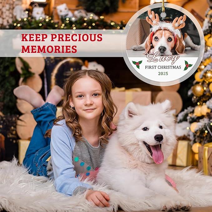 Personalized Pet Dog First, Customized 2025 Pet Ornaments for Christmas Tree, Puppy 1st Annual Xmas Holiday Keepsake Gift, Dog Lovers Gifts for Christmas Tree Decoration
