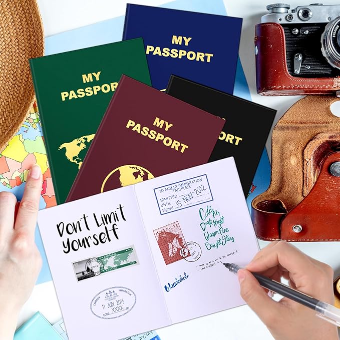 Lincia 48 Pcs Blank Passport Notebook Fake Passport Book Travel Journal Book Bulk Coloring Kids Travel Airplane Activity Classroom Decor School Projects(Vintage Color)
