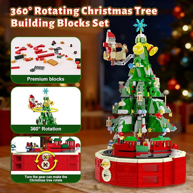 Ochido Advent Calendar 2025 Rotating Christmas Tree Building Blocks Kit, 24 Days Christmas Countdown Toy Building Set, Christmas Advent Calendars for kids Ages 6+, Xmas Gifts for Adults Teens Kids