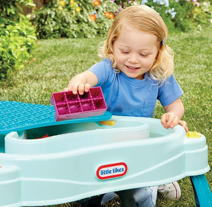 Little Tikes Build & Splash Water Table with 25 Piece Accessories - Wet/Dry Play, Indoor/Outdoor with Removeable Grow-with-Me Legs