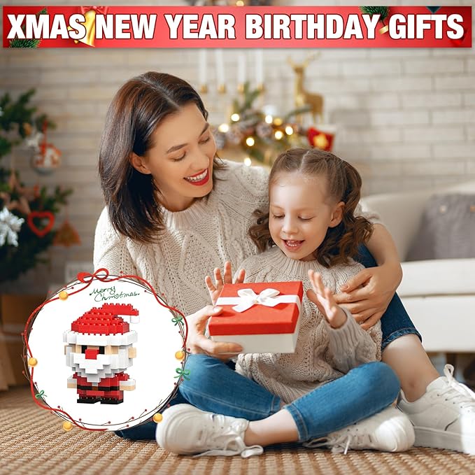 4 Pack Santa Claus Design Building Blocks Set, Christmas Theme Building Blocks Ornaments, Mini Building Figures, DIY Stocking Stuffers, Xmas New Year Birthday Gifts (Set B)